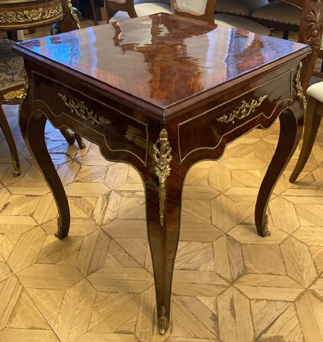 Baroque side table with chess & backgammon playing surface dark brown / brown / brass 60 x 60 x H. 71 cm - antique style furniture - baroque furniture - noble & magnificent