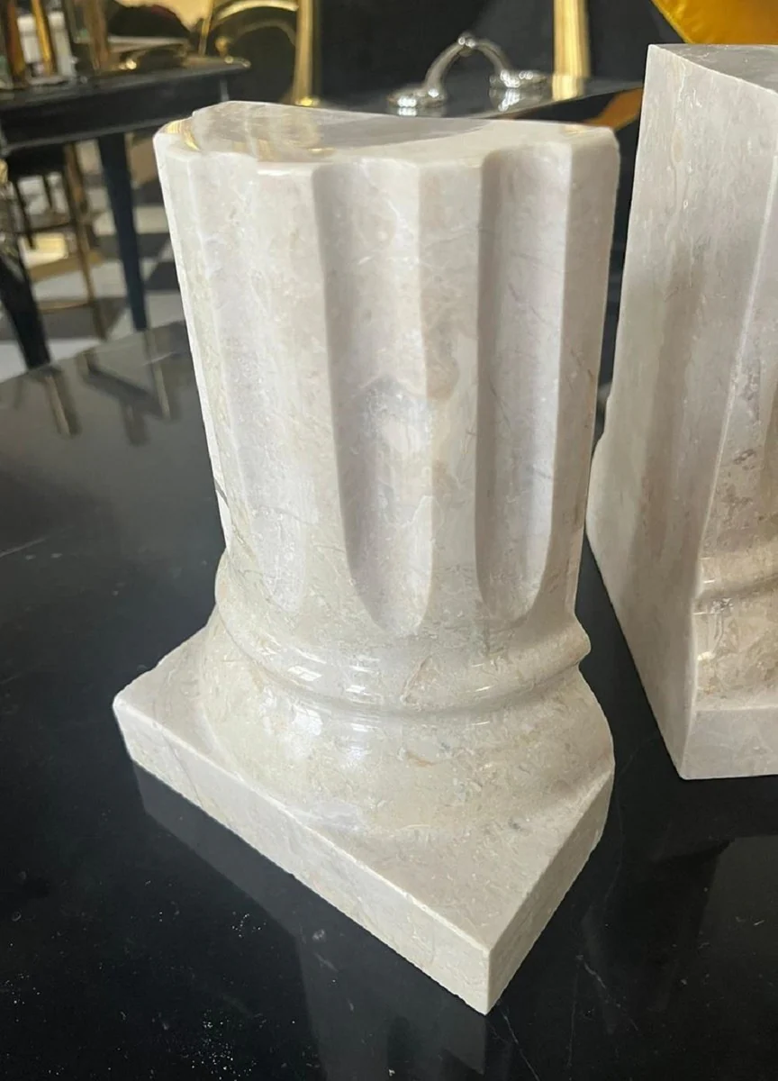 Luxury marble bookend set baroque columns cream H. 21 cm