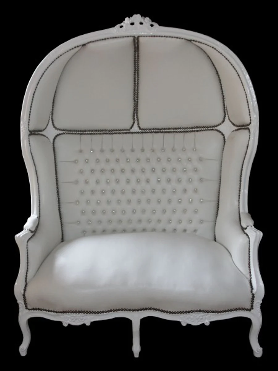 Baroque 2 Seater Balloon Sofa White Leather Look / White - Living Room Couch Furniture Lounge Wedding