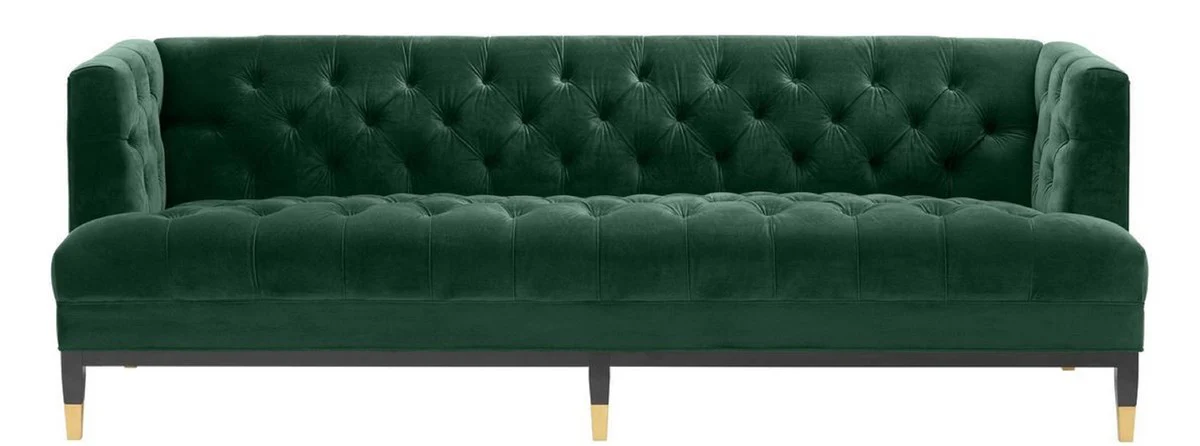 Luxury living room sofa green / black / brass 230 x 85 x H. 79 cm - Chesterfield velvet sofa