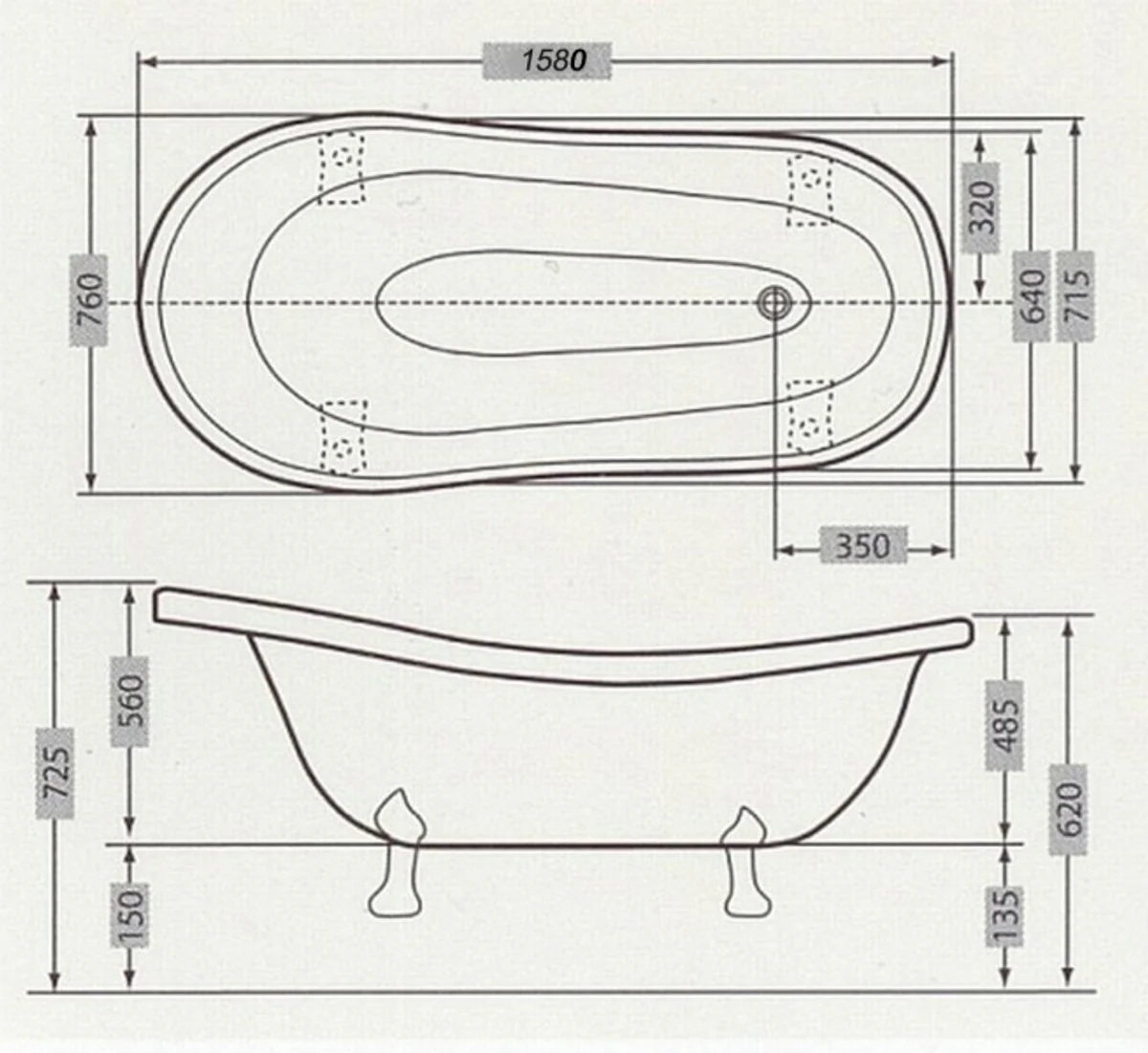 Freestanding luxury bathtub Art Nouveau Roma white/old gold 1560mm - Baroque bathroom - Retro antique bathtub