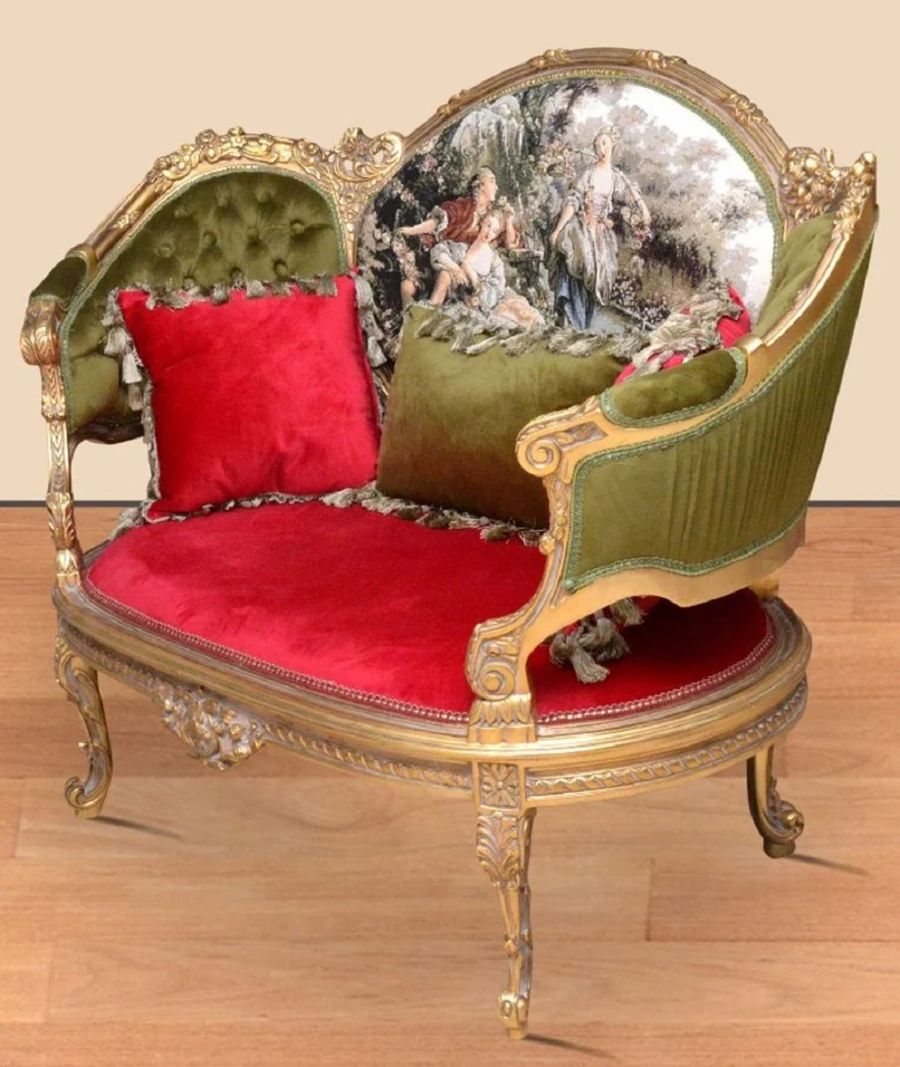 Baroque Sofa Green / Red / Multicolor / Gold - Handcrafted Living Room Sofa in Baroque Style - Baroque Living Room Furniture