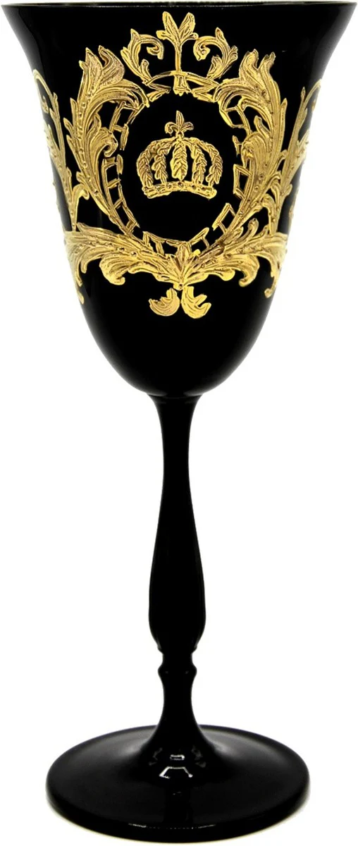 Pompöös by Luxus white wine glass set black / gold Ø 8.7 x H. 20.3 cm - white wine glasses with 24 carat gold plating - Pompöös wine glasses designed by Harald Glööckler