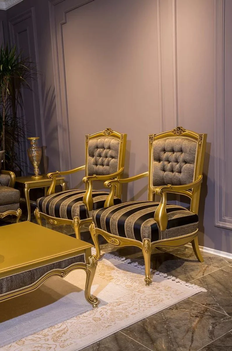 Luxury baroque coffee table gold / gray 126 x 91 x H. 42 cm - noble solid wood living room table in baroque style - baroque living room furniture