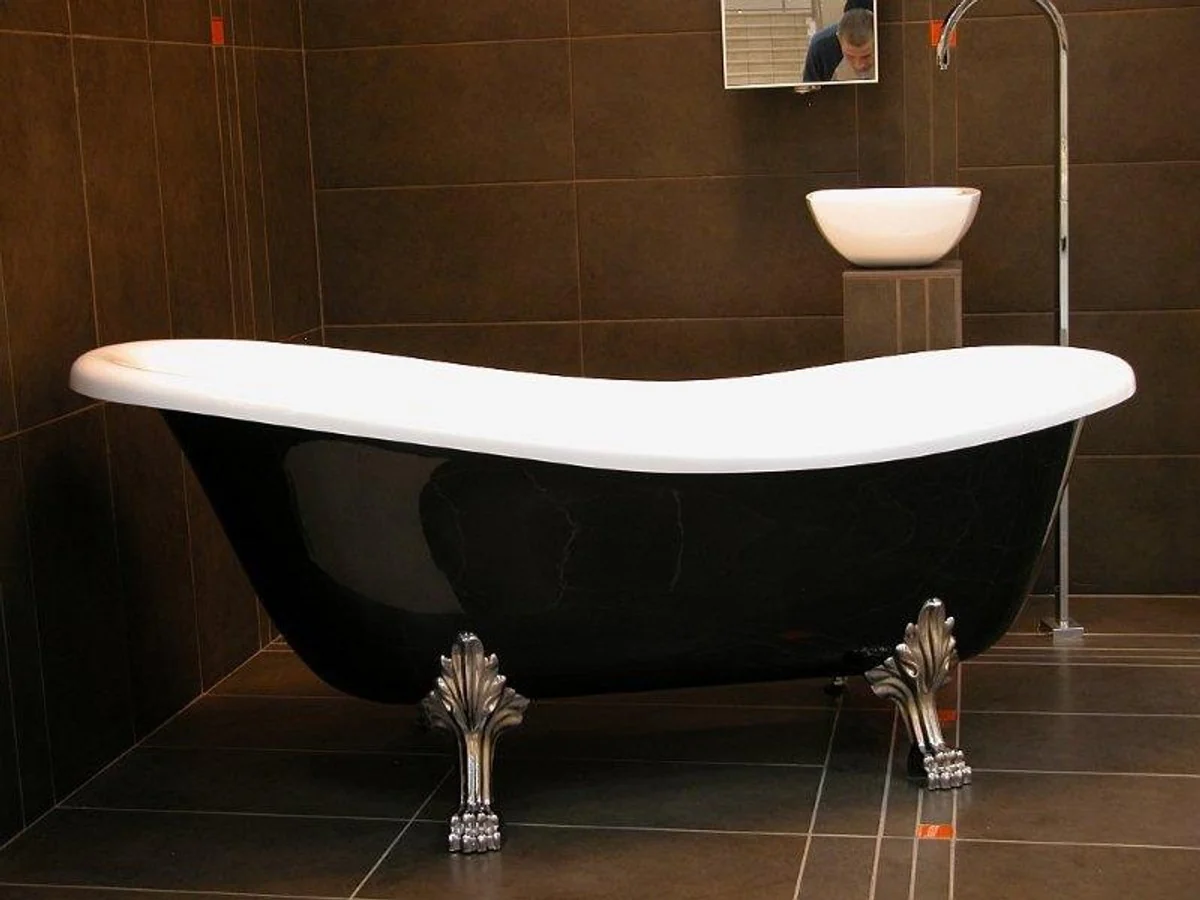 Freestanding luxury bathtub Art Nouveau Roma black/white/chrome 1470mm - Baroque antique bathroom