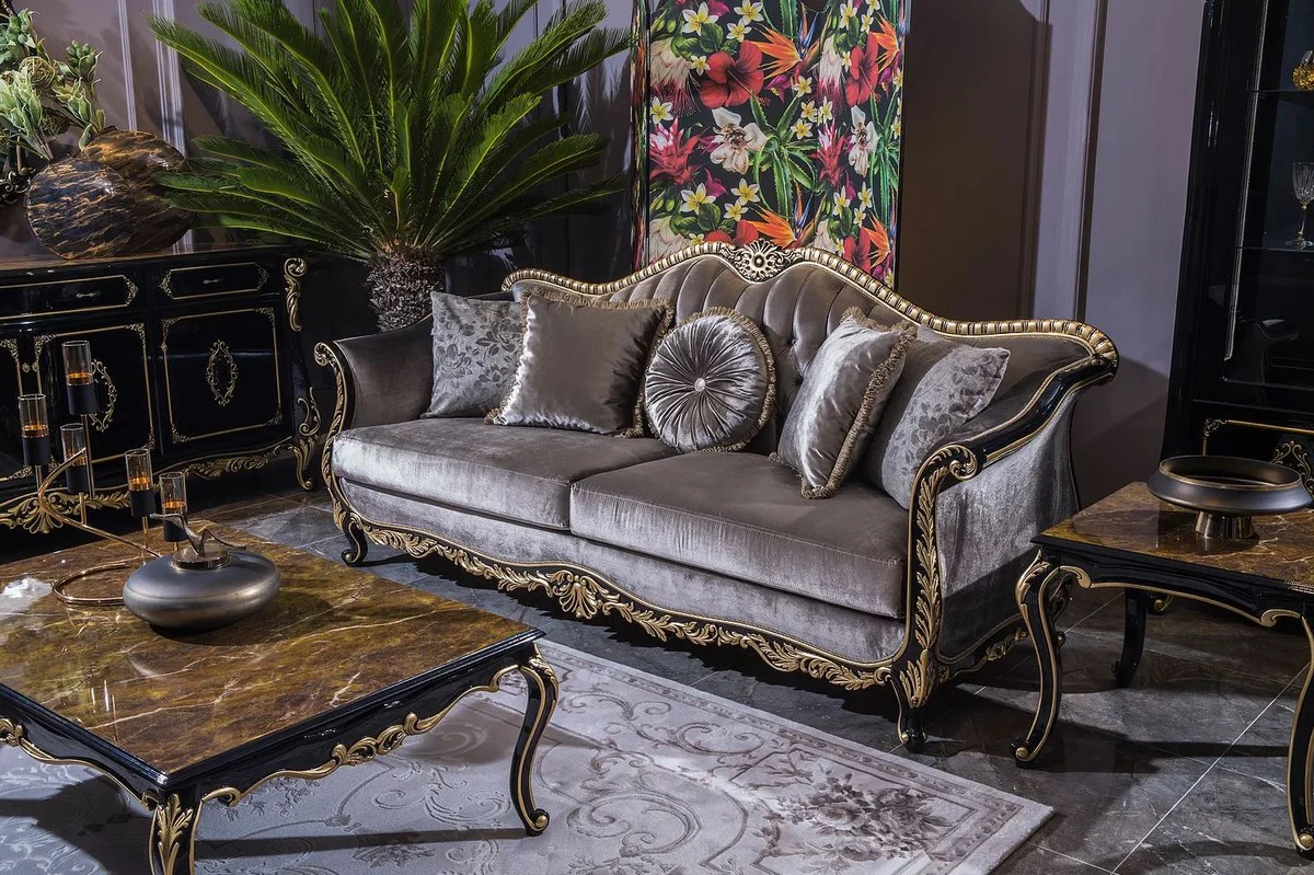 Luxury baroque coffee table black / gold 125 x 84 x H. 44 cm - Noble solid wood living room table in baroque style - Baroque furniture