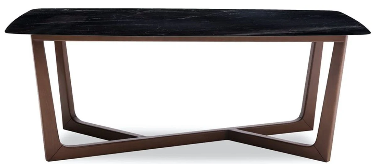 Luxury dining table black / brown 200 x 100 x H. 77 cm - kitchen table with elegant glass ceramic table top in marble look and solid beech wood legs - luxury dining room furniture