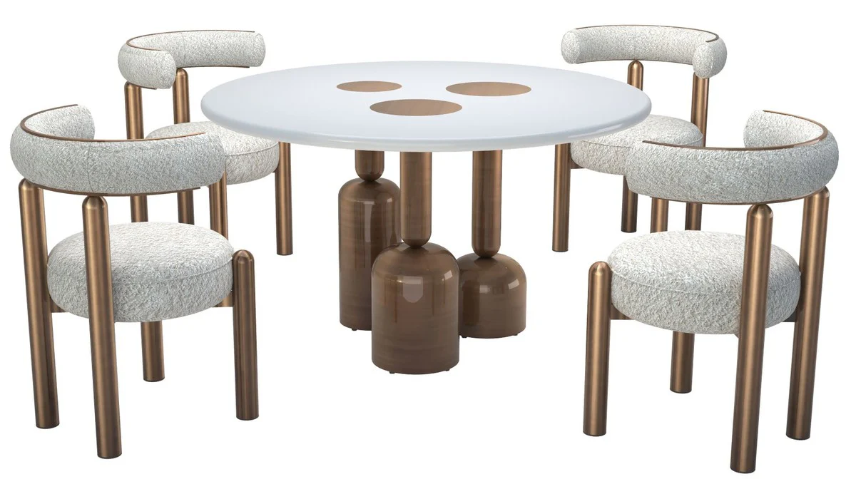 Luxury dining table white / bronze Ø 150 cm - luxury hotel & restaurant furniture