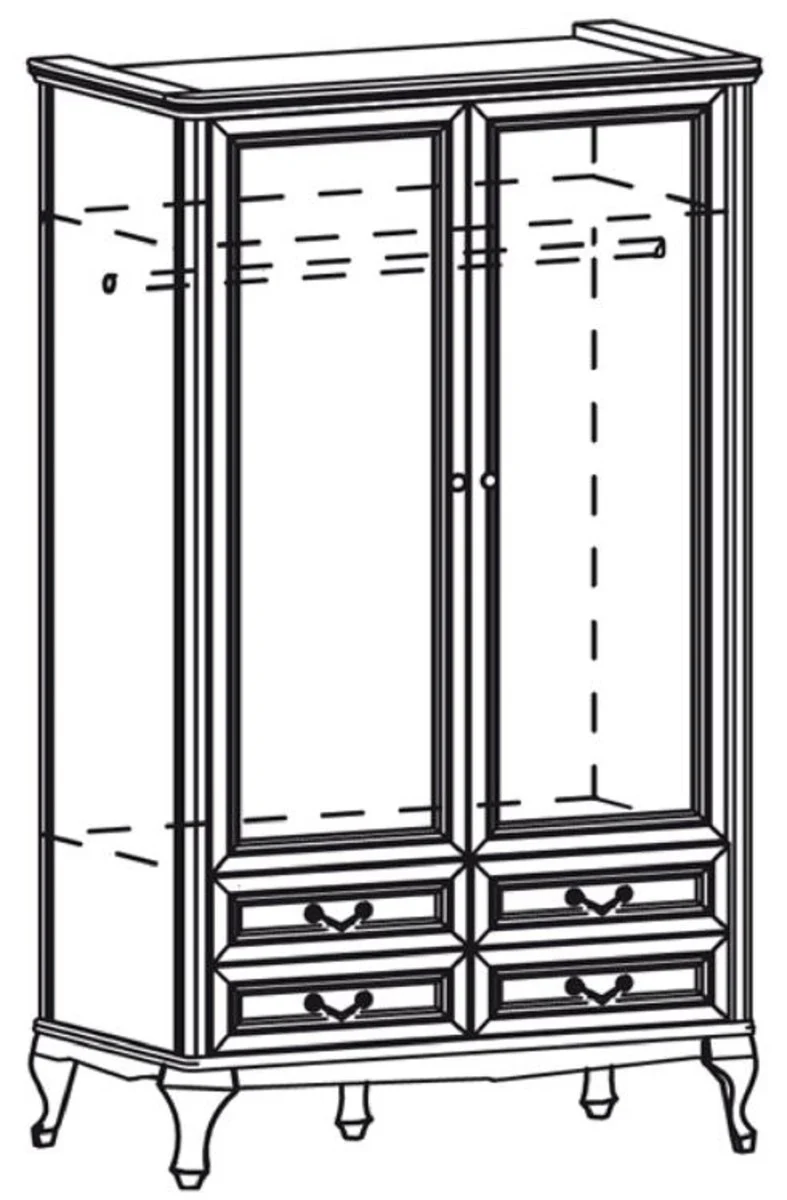 Luxury Art Nouveau bedroom wardrobe dark brown 114.5 x 60 x H. 206 cm - solid wood wardrobe with 2 doors and 4 drawers - Baroque & Art Nouveau bedroom furniture