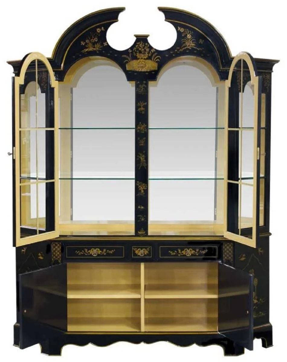 Luxury baroque display cabinet in Chinese style black / gold - handmade baroque display cabinet with 4 doors and 3 drawers - baroque furniture - noble & magnificent