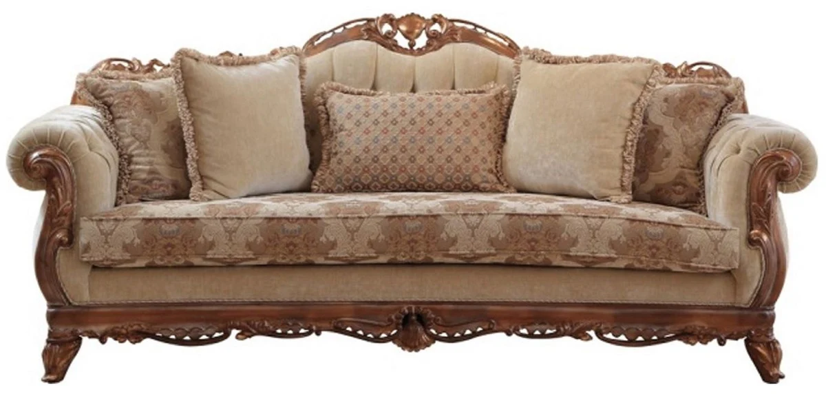 Luxury Baroque Living Room Set Beige / Brown - 2 Sofas & 2 Armchairs & 1 Coffee Table - Handcrafted Living Room Furniture in Baroque Style - Noble & Magnificent