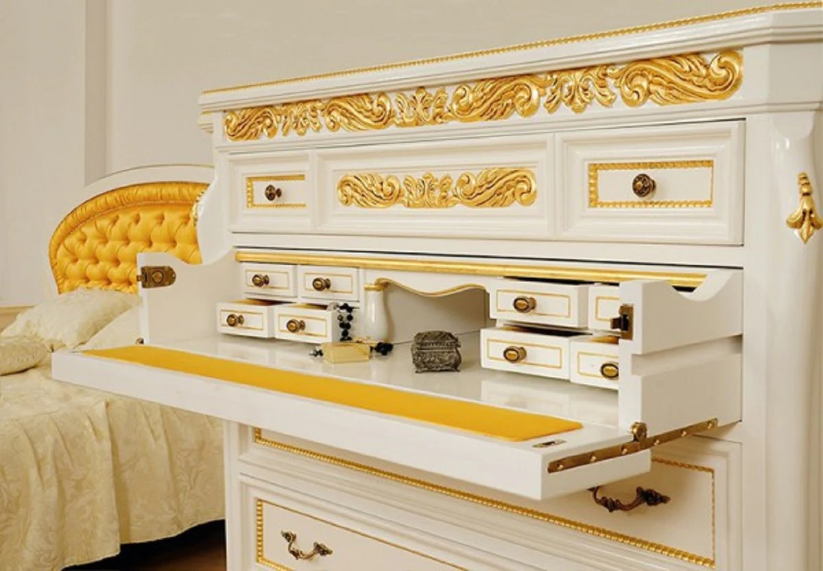 Luxury Baroque chest of drawers white / gold - Magnificent Baroque style bedroom chest of drawers - Luxury bedroom furniture in Baroque style - Baroque bedroom furniture