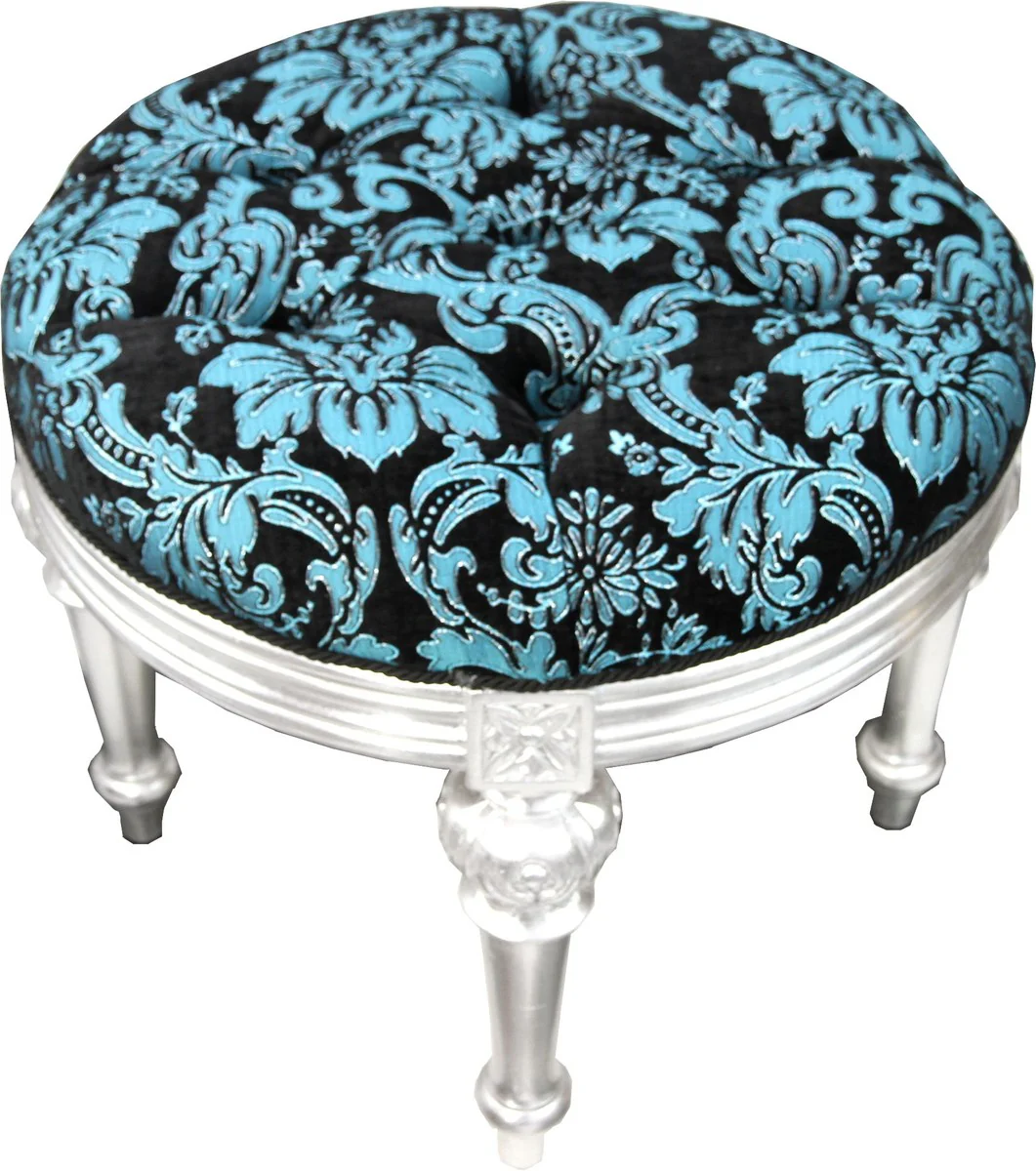 Pompöös by Luxus Baroque Stool Round Turquoise Black Pattern / Silver - Pompööser Baroque Stool designed by Harald Glööckler