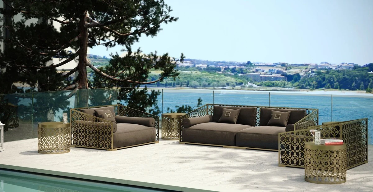 Luxury 3-seater sofa brown / gold 325 x 109 cm - handmade sofa with cushions - living room sofa - garden sofa - patio sofa - hotel furniture - luxury quality