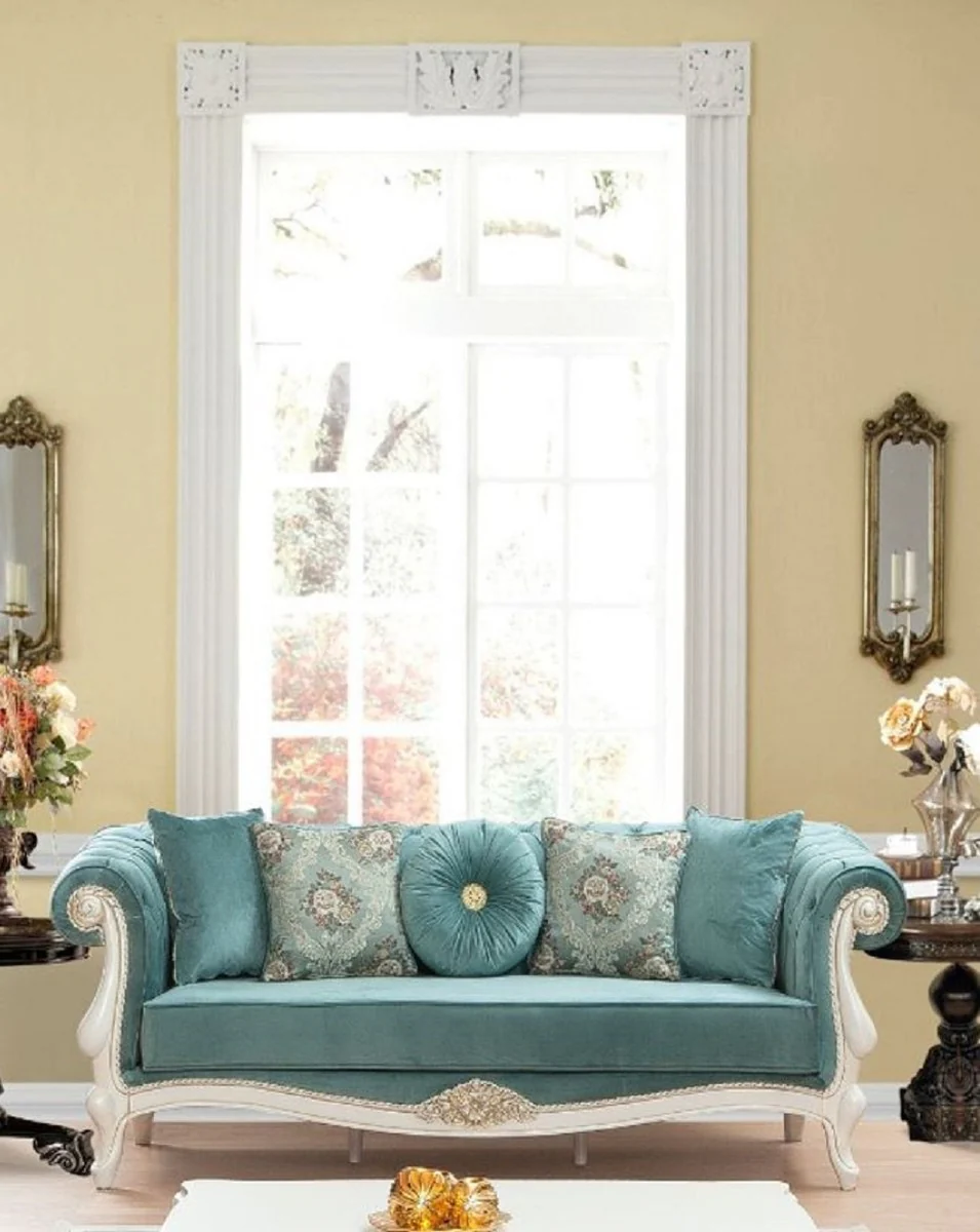 Luxury baroque living room set turquoise / green / white - 2 sofas & 2 armchairs with pattern & 1 coffee table - living room furniture in baroque style - noble & magnificent