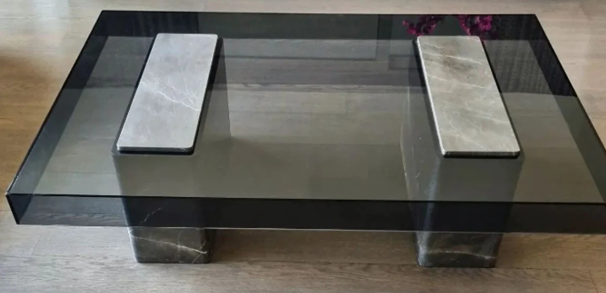 Luxury marble coffee table with glass top gray / black 140 cm