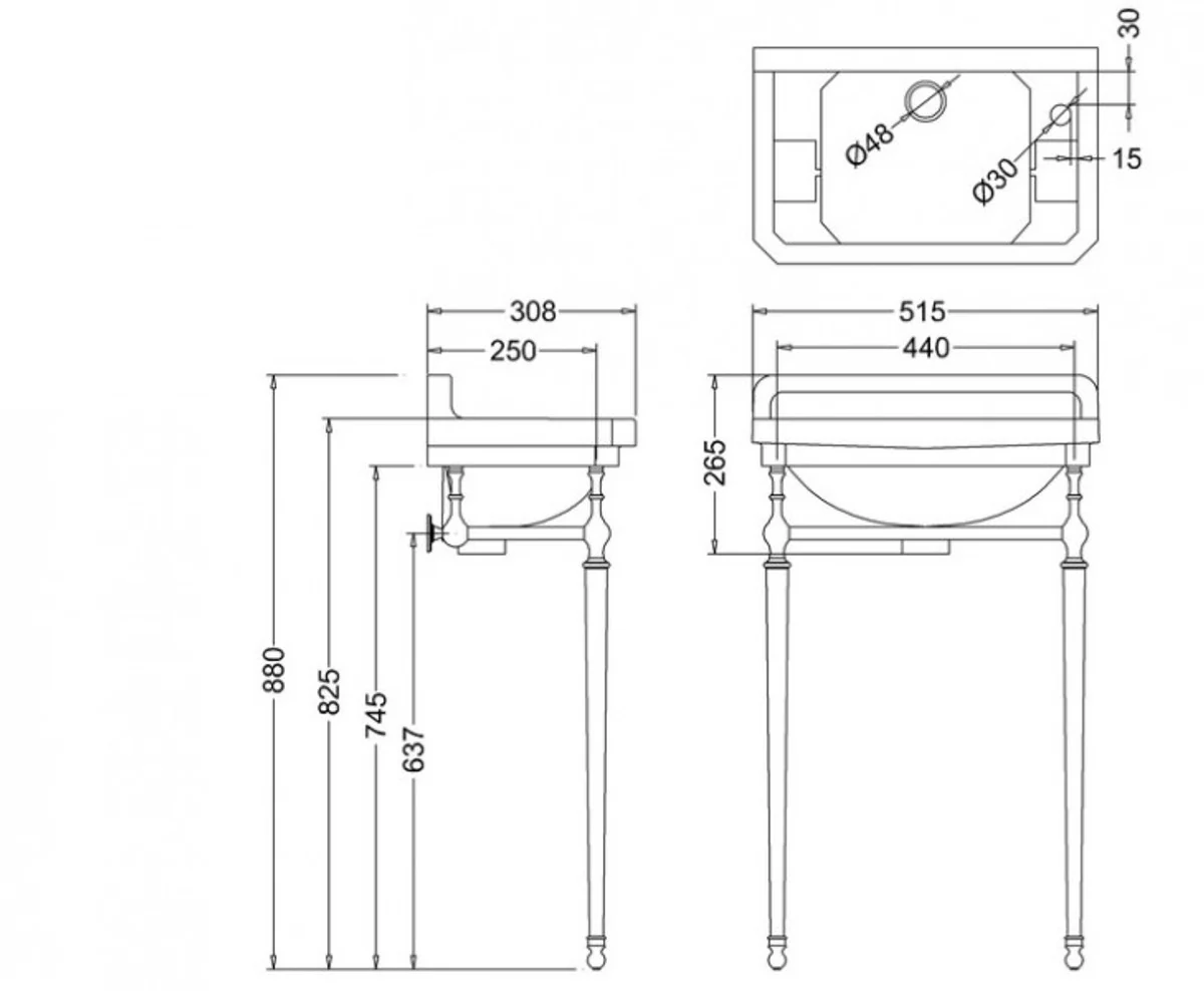 Art Nouveau standing guest toilet washbasin white / chrome W 51cm - Art Deco washbasin baroque antique style