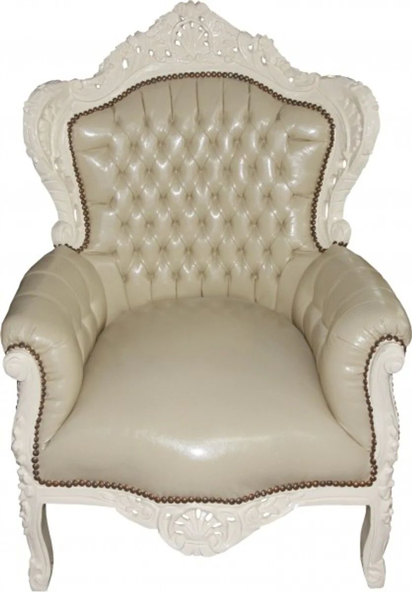 Baroque armchair King cream / cream leather look - antique furniture