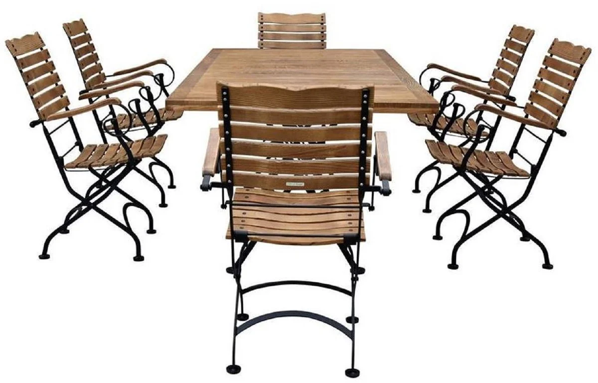 Art Nouveau Garden Furniture Set Brown / Black - 1 Art Nouveau Garden Dining Table & 6 Art Nouveau Garden Chairs - Baroque & Art Nouveau Gastronomy & Garden Furniture