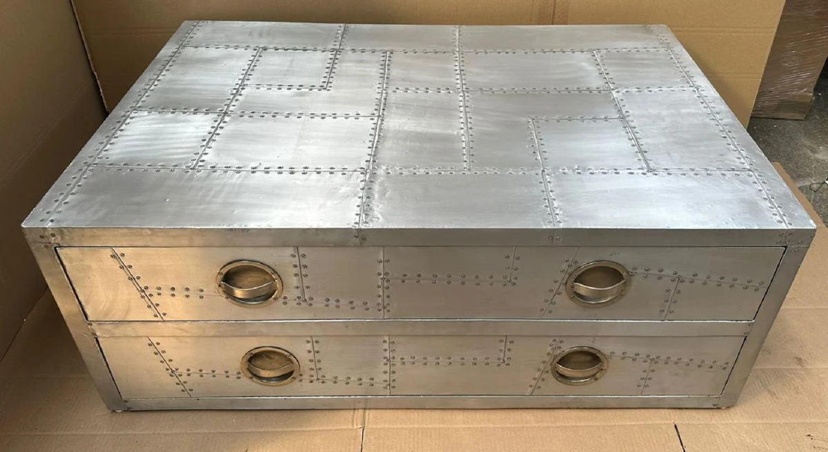 Aluminum airplane aviator coffee table silver 120 cm - aluminum airplane aviator furniture