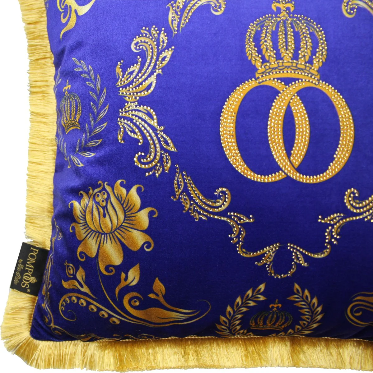 Harald Glööckler Luxury Pillow Pompöös by Blue / Gold Crown Deluxe with Rhinestones - Glööckler Baroque Pillow