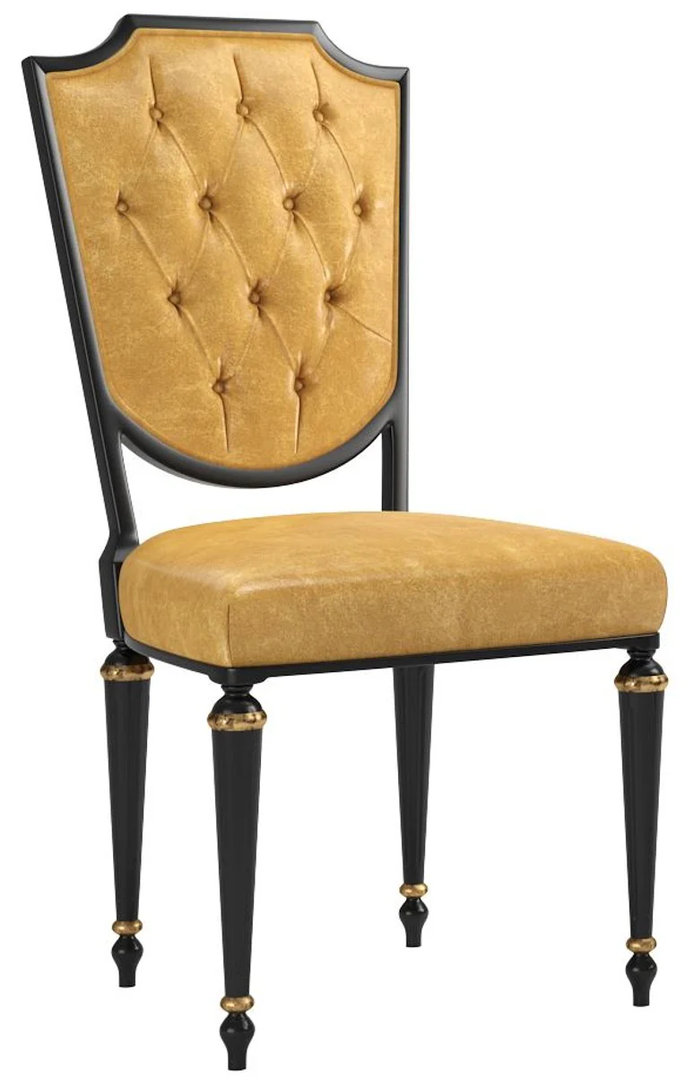 Luxury Baroque dining room chair set gold / black / antique gold 50 x 50 x H. 105 cm - Noble kitchen chairs with high-quality leather - Baroque chairs set of 6 - Dining room furniture