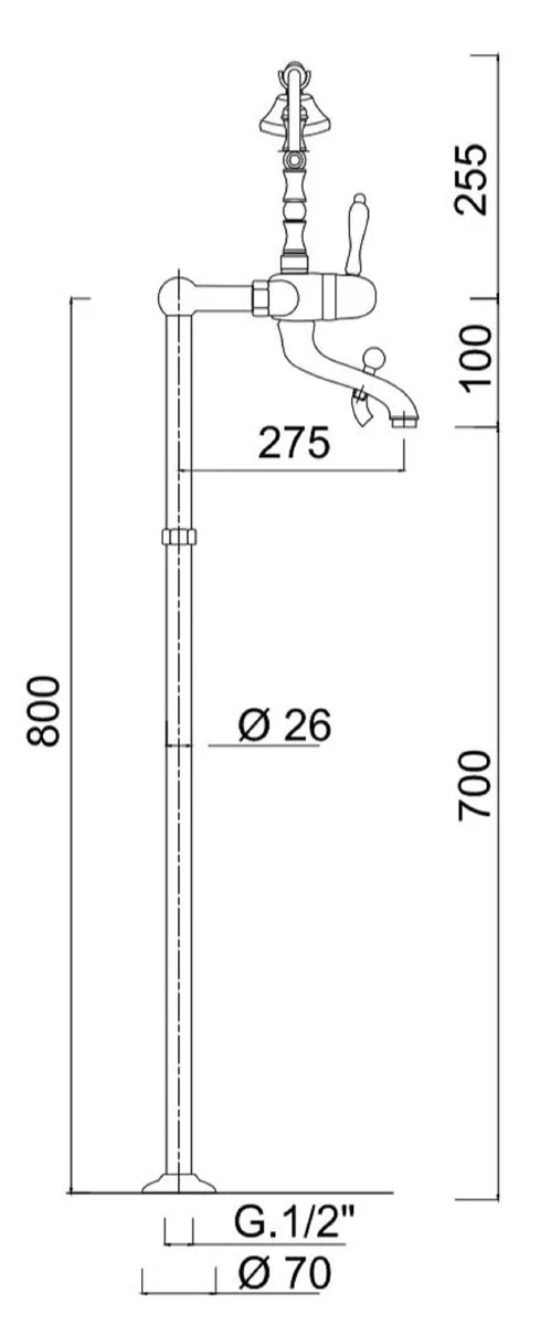 Art Nouveau bathtub fitting silver / white H. 105.5 cm - Nostalgic bathroom bathtub fitting with shower head and feet