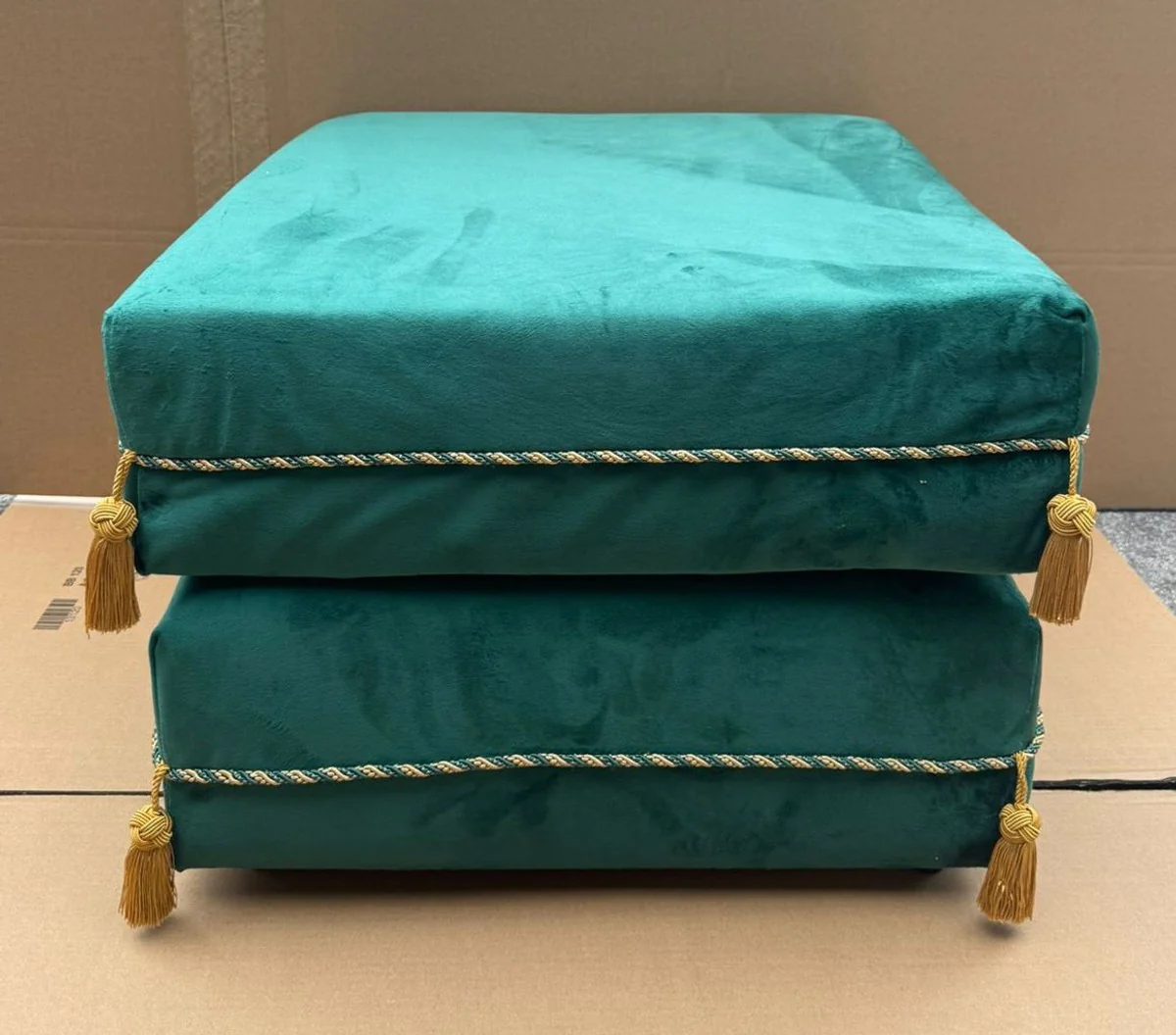 Luxury velvet stool turquoise / gold 57 x 57 x H. 42 cm - luxury furniture