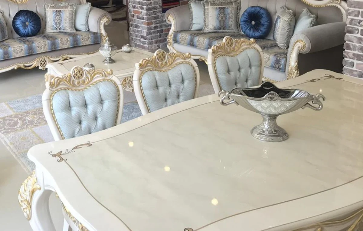 Luxury baroque dining room set light blue / dark blue / white / gold - 1 dining table & 8 dining room chairs - Magnificent dining room furniture in baroque style - luxury quality