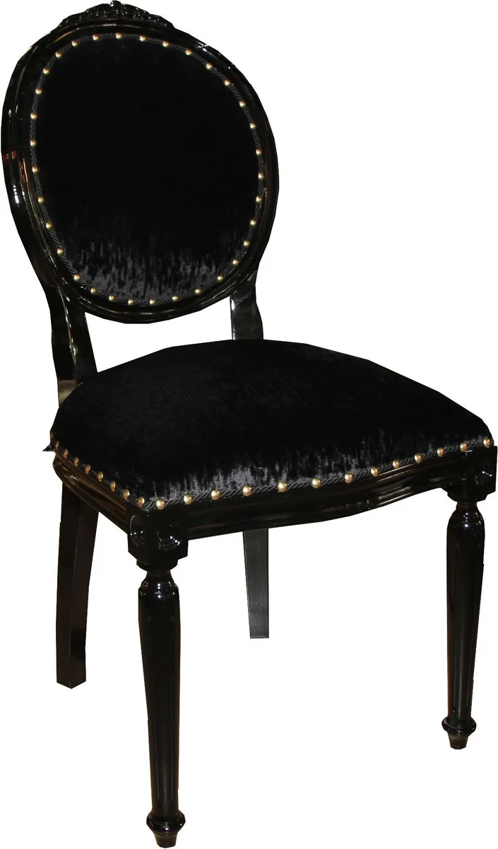 Baroque Medallion Luxury Dining Chair without Armrests in Black / Black - Limited Edition
