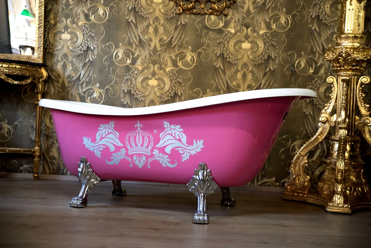 Pompöös by Luxus bathtub deluxe freestanding by Harald Glööckler pink / silver / white 1470mm with silver-colored lion feet