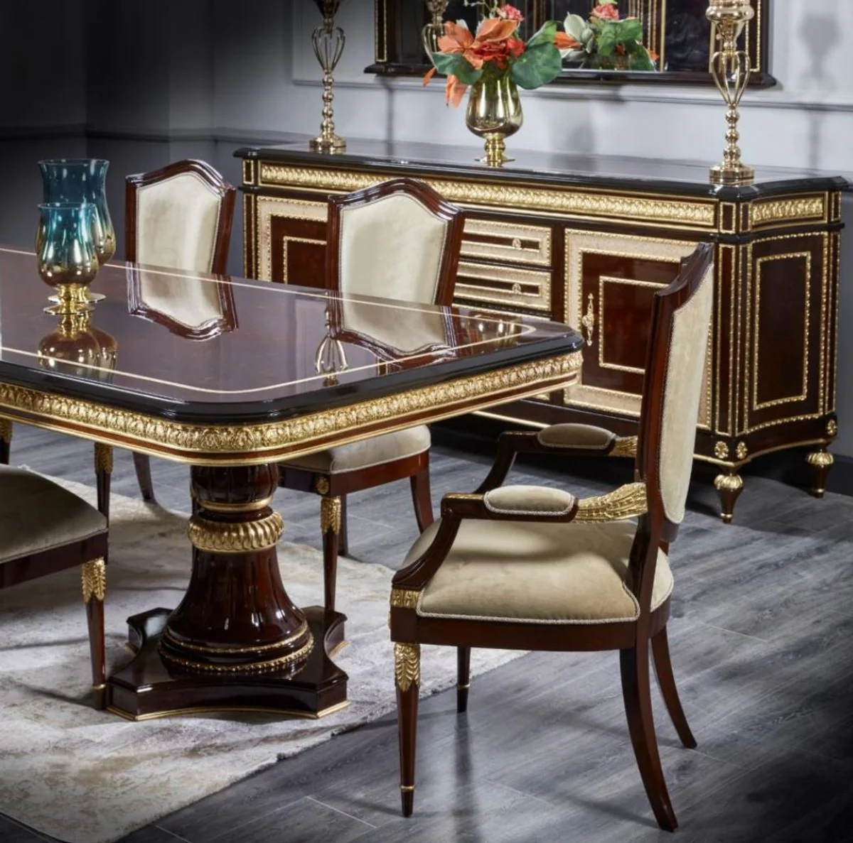 Luxury Baroque Dining Table Dark Brown / Gold - Handmade Solid Wood Dining Room Table - Luxury Dining Room Furniture in Baroque Style - Baroque Furniture - Baroque Furnishings