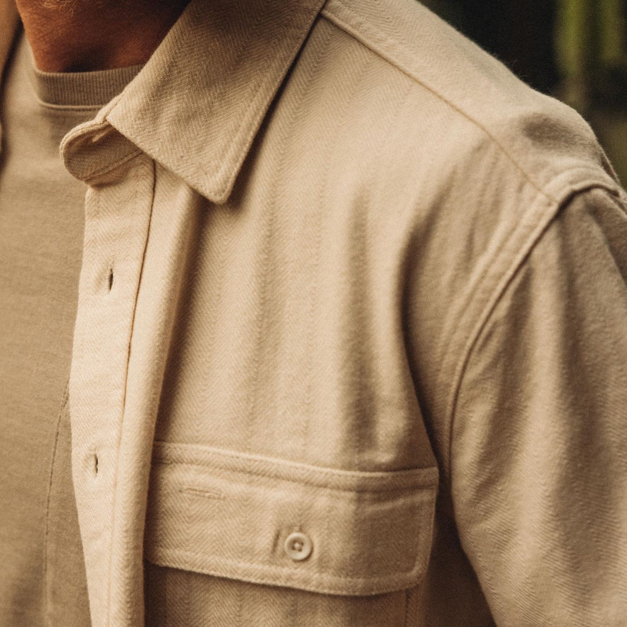 The Ledge Shirt in Oyster Herringbone