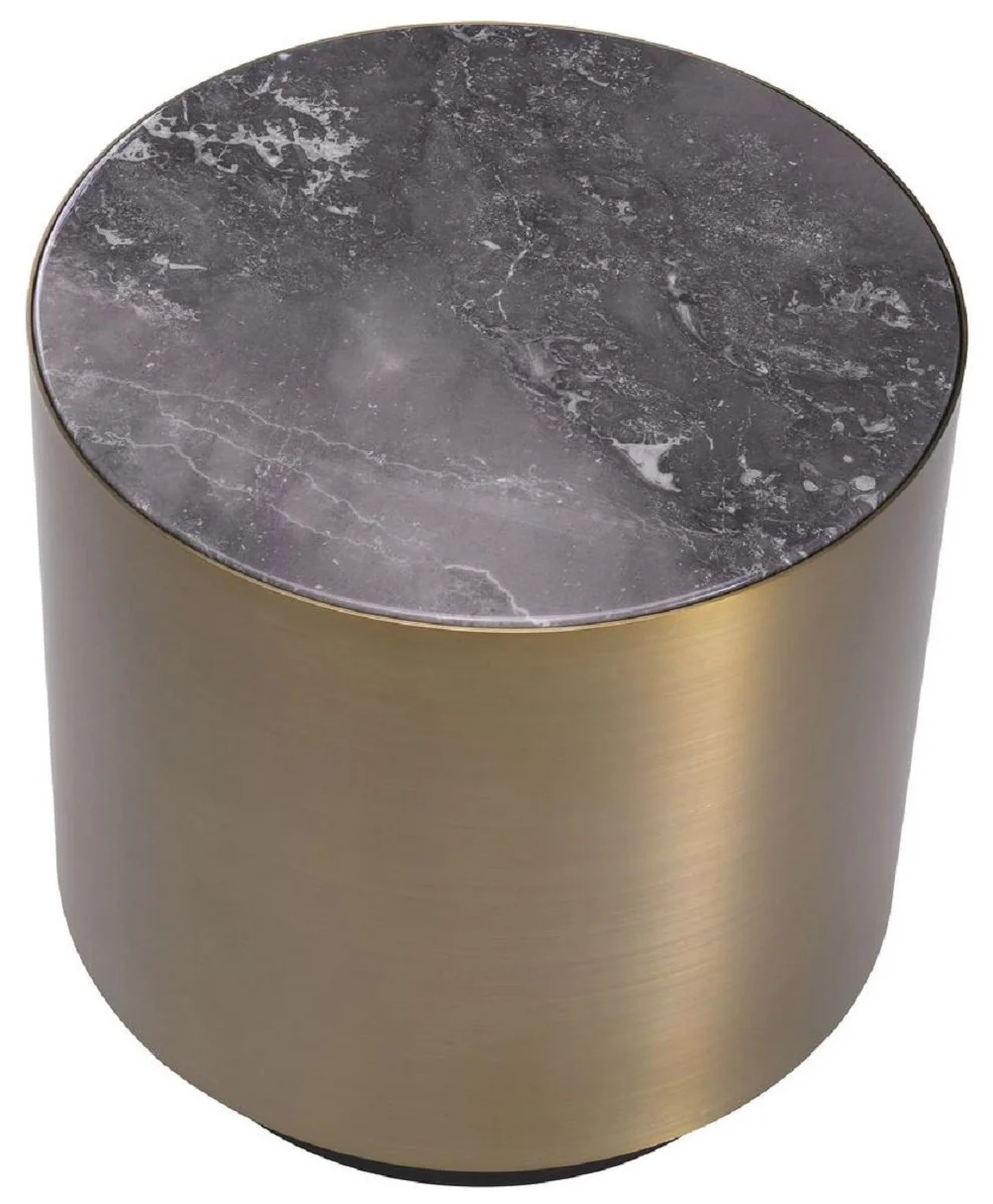 Luxury side table gray / brass / black Ø 50 x H. 50 cm - Round stainless steel table with marble top - Luxury living room furniture - Luxury quality