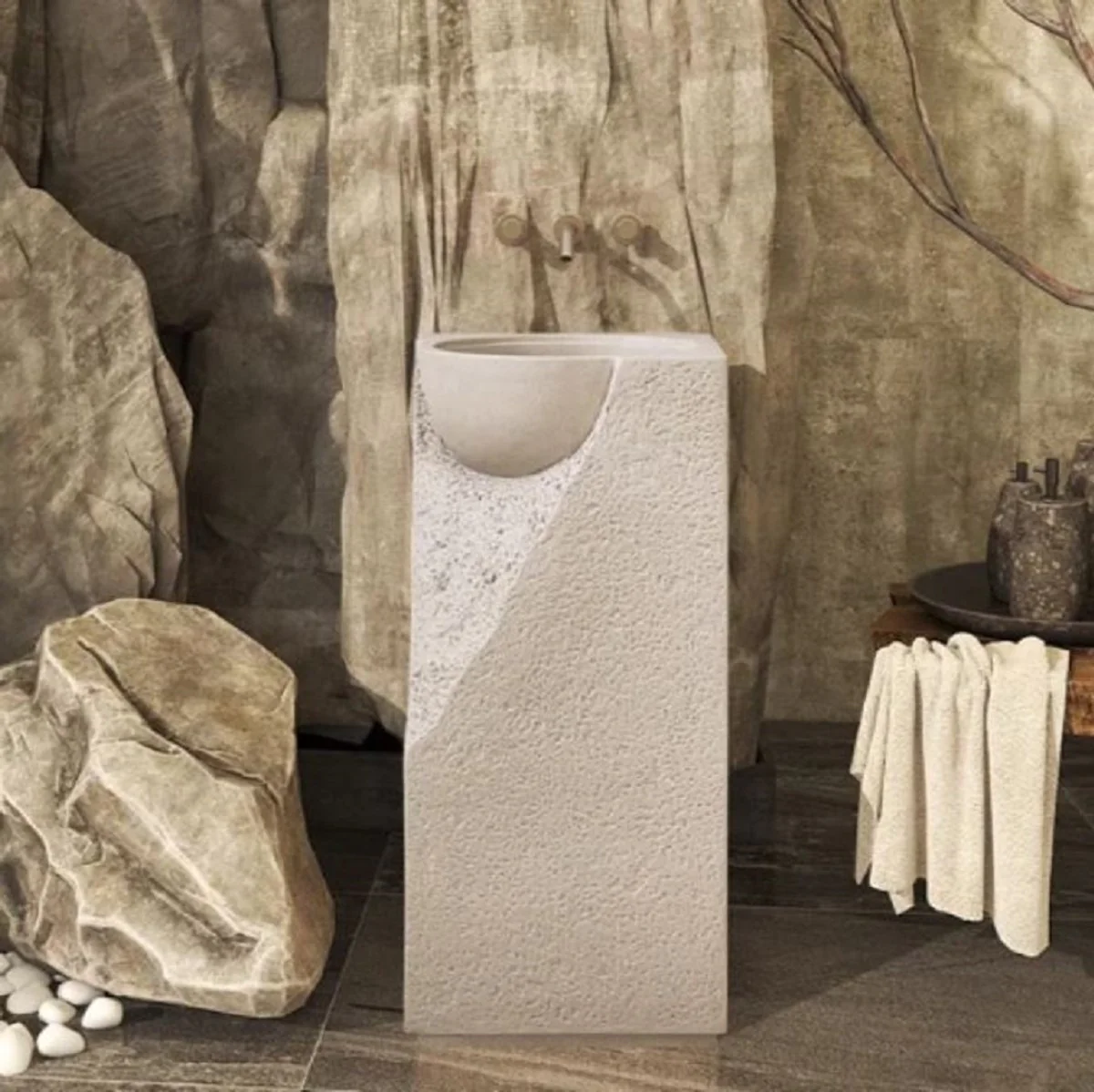 Luxury washbasin gray 40 x 40 x H. 86 cm - Ceramic washbasin with integrated sink - Luxury bathroom furniture - Hotel furniture - Luxury quality - Made in Italy