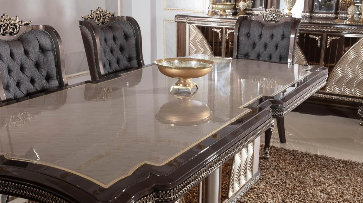 Luxury Baroque Dining Table Gray / Dark Brown / Gold - Rectangular Baroque Style Kitchen Table - Luxury Dining Room Furniture in Baroque Style - Baroque Dining Room Furniture - Baroque Furnishings