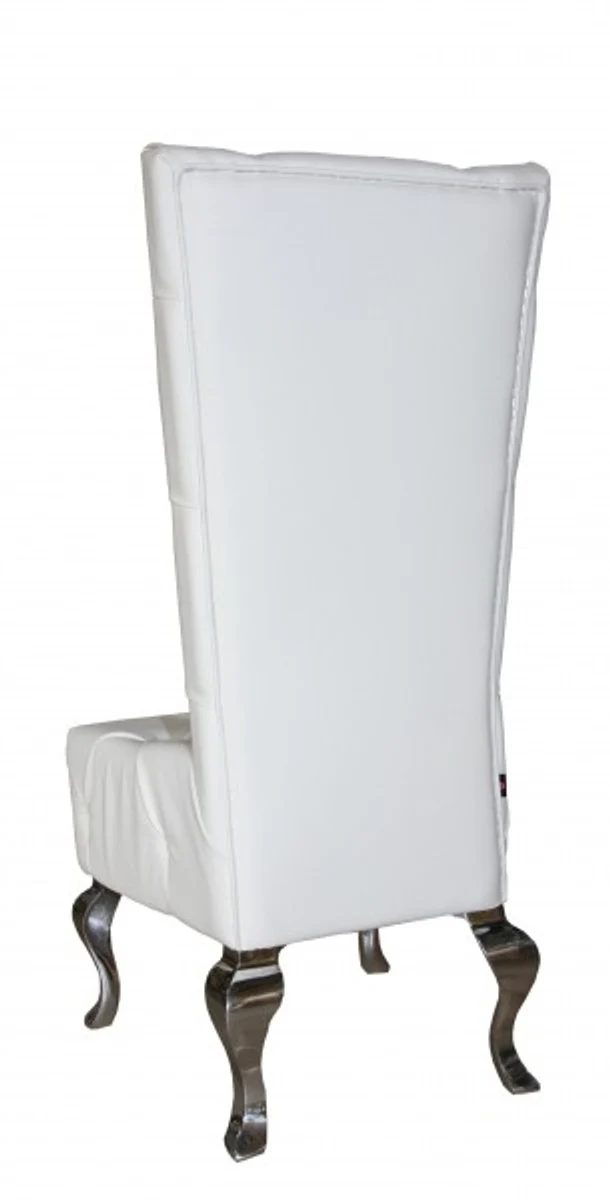 Baroque dining room chair white leather look - designer chair - luxury quality high-back chair