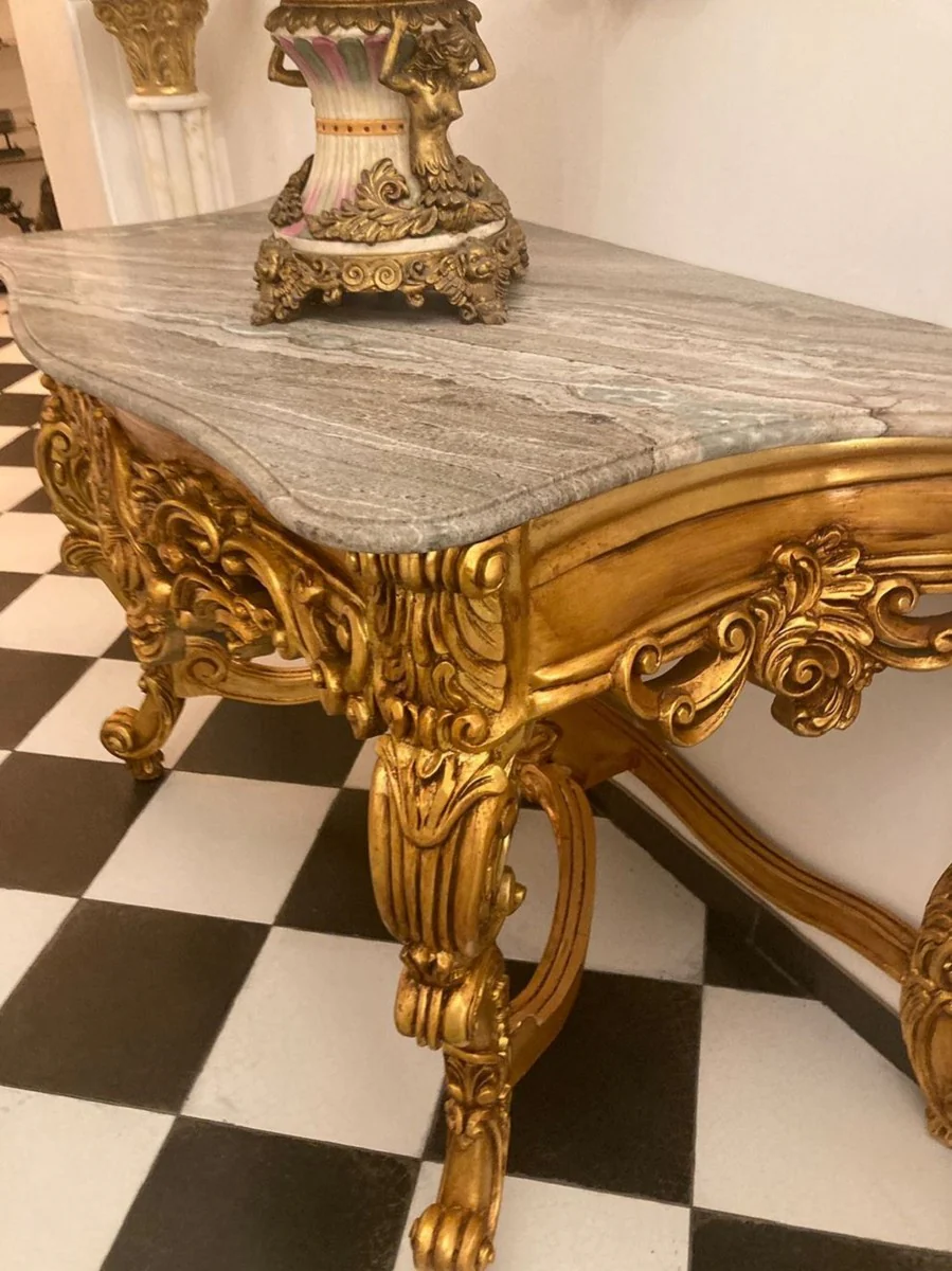 Baroque console with marble top and mirror gold / gray - Magnificent mirror console in baroque style - Wardrobe furniture baroque style - Baroque furniture - Antique style furniture - Noble & magnificent