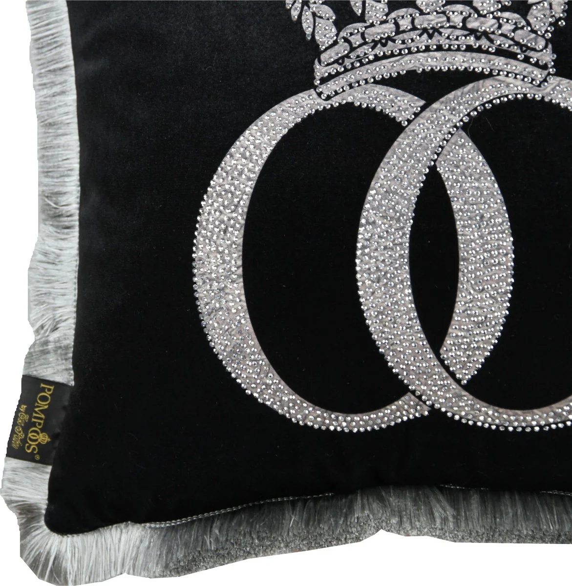 Harald Glööckler luxury decorative cushion Pompöös by black / silver crown with rhinestones - Glööckler cushion designer