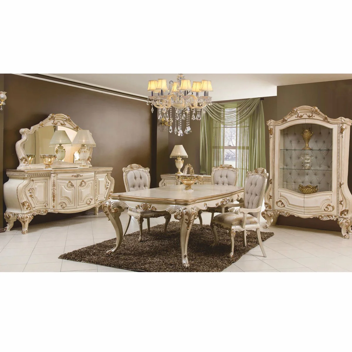 Luxury Baroque Dining Room Set Gray / Cream / Gold - Baroque Dining Room Furniture