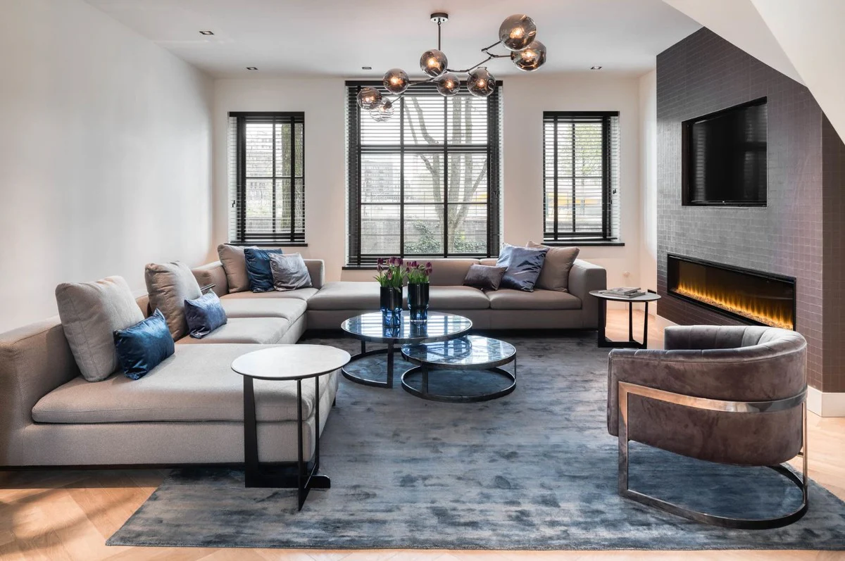 Luxury silk carpet dark blue 300 x 400 cm - rectangular living room carpet - luxury quality - living room decoration accessories