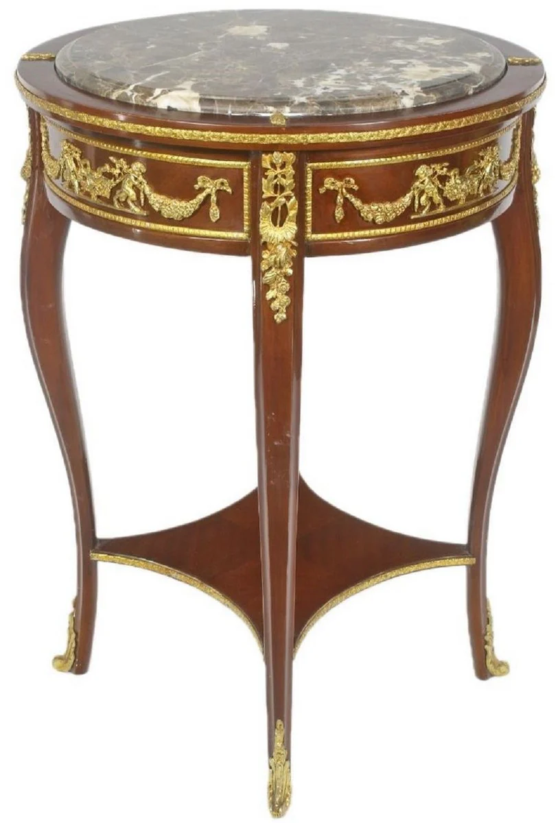 Baroque side table with marble top brown / gold Ø 45 x H. 75 cm - Round table in baroque style - Baroque furniture