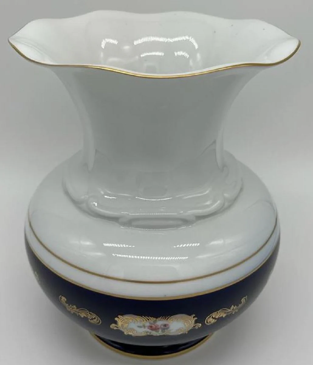 Luxury baroque porcelain vase white / dark blue / gold H. 23 cm - Round flower vase in baroque style - Luxury baroque accessories - Reichenbach porcelain - Luxury quality - Made in Germany