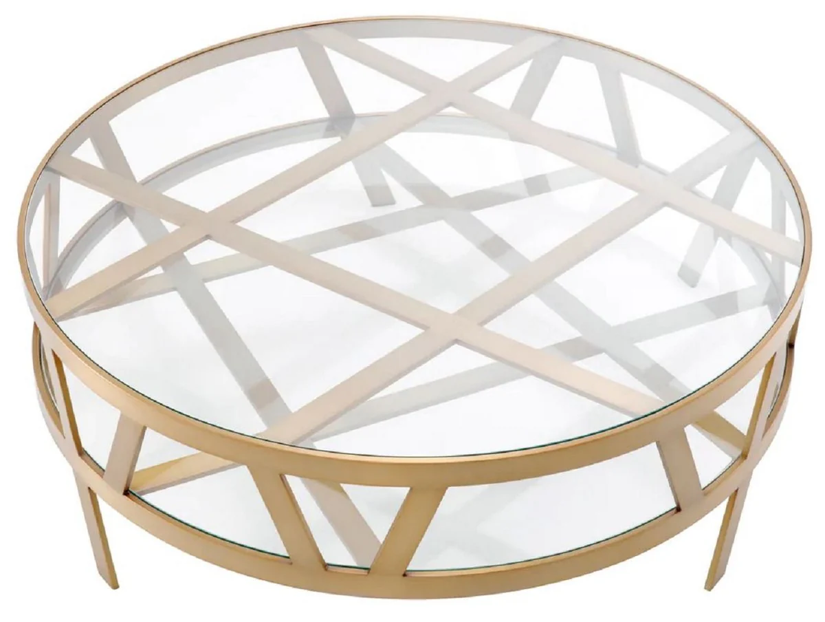Luxury coffee table brass Ø 110 x H. 37 cm - Round stainless steel living room table with glass tops - Living room furniture - Hotel furniture - Luxury furniture - Luxury quality