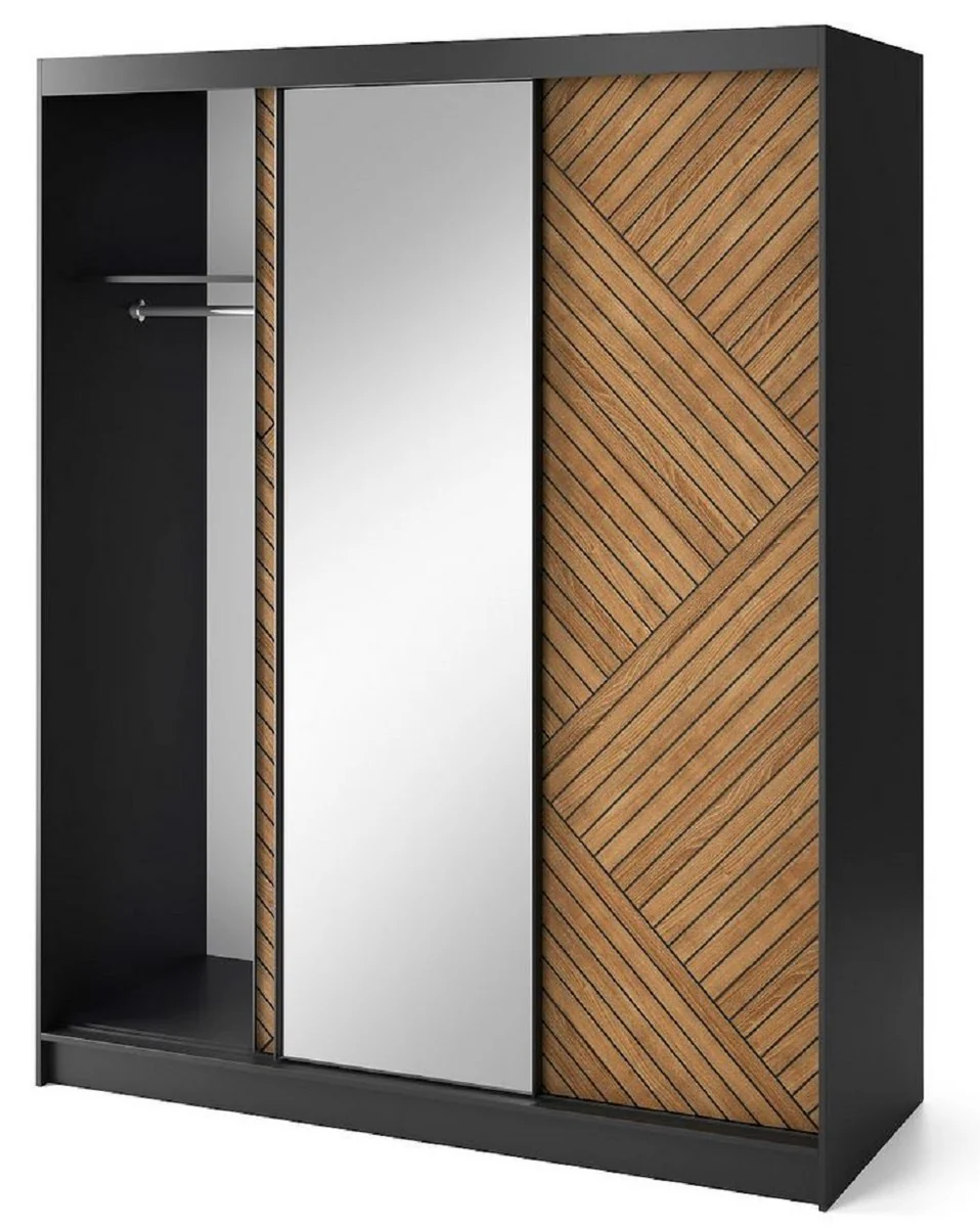 Luxury bedroom wardrobe black / brown 180 x 60 x H. 220 cm - Mirrored wardrobe with 3 sliding doors - Bedroom furniture - Hotel furniture - Luxury furniture