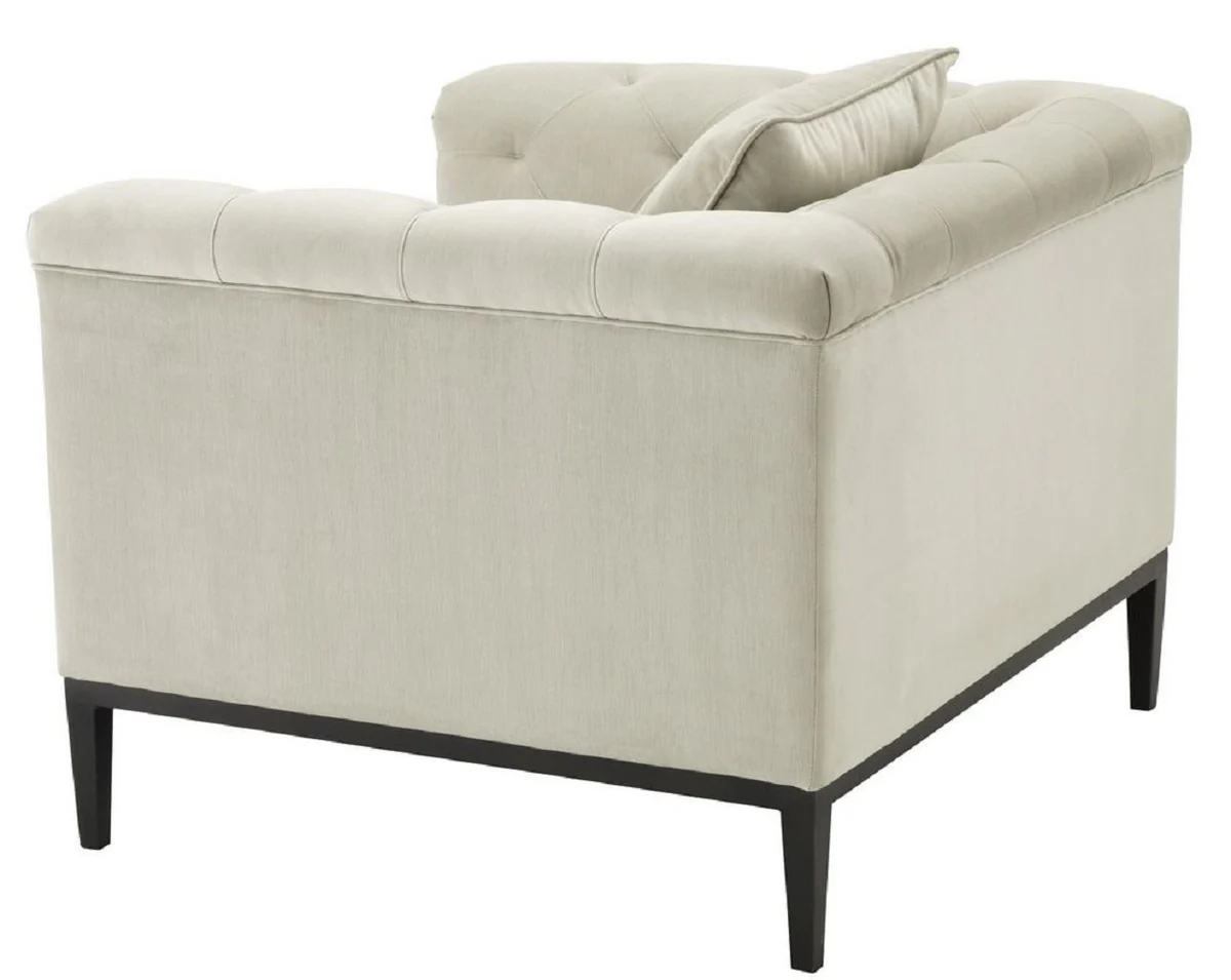 Luxury Chesterfield armchair with cushions light gray / gunmetal 103 x 97 x H. 75 cm - Chesterfield living room furniture