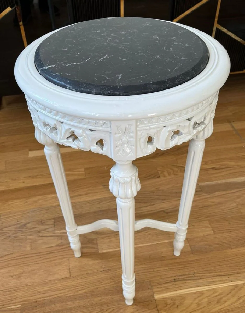 Baroque side table white / black - handmade antique style solid wood table with marble top - living room furniture in baroque style - antique style furniture - baroque furniture