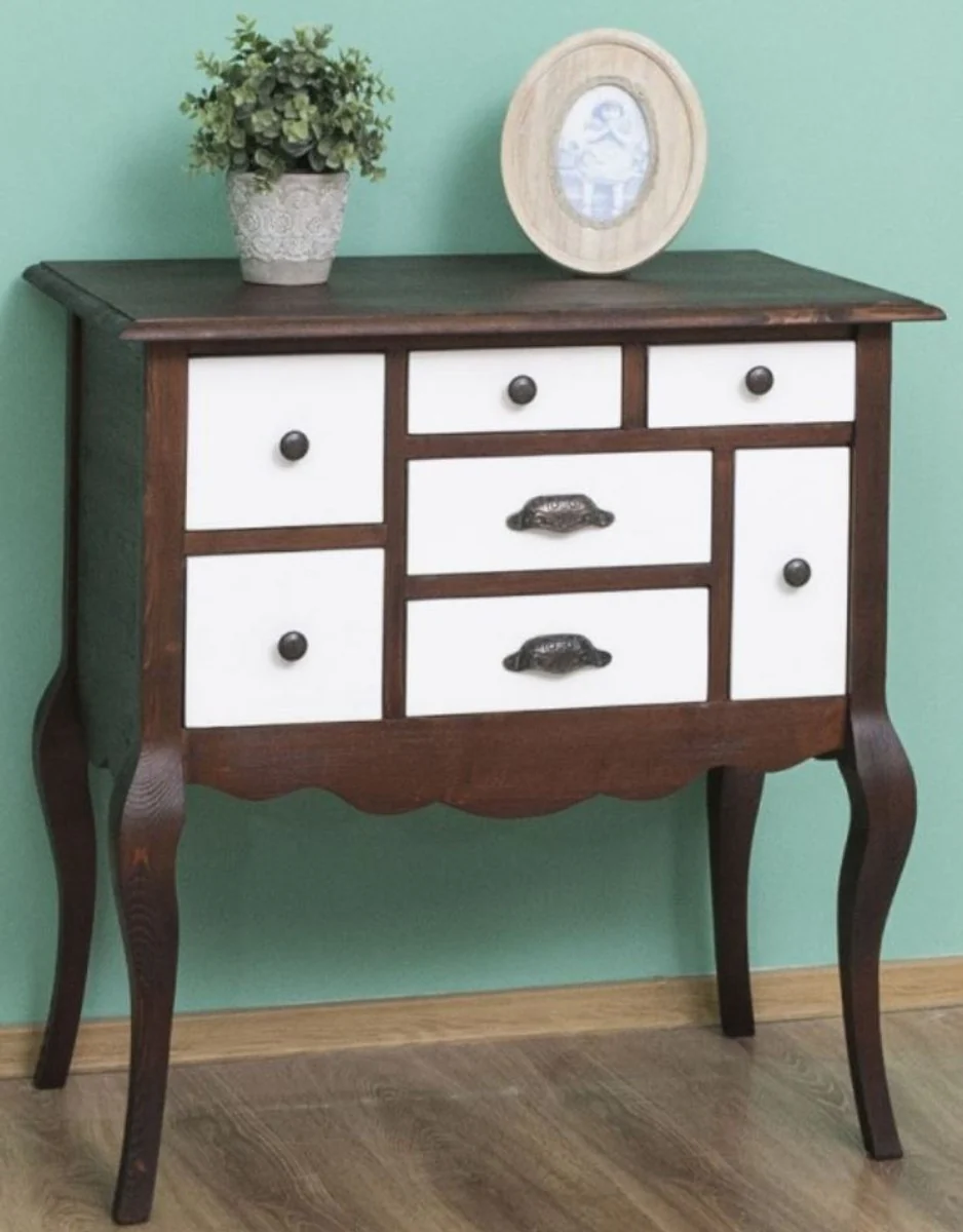 Country house style solid wood chest of drawers with 7 drawers dark brown / white 80 x 40 x H. 82 cm - country house style furniture