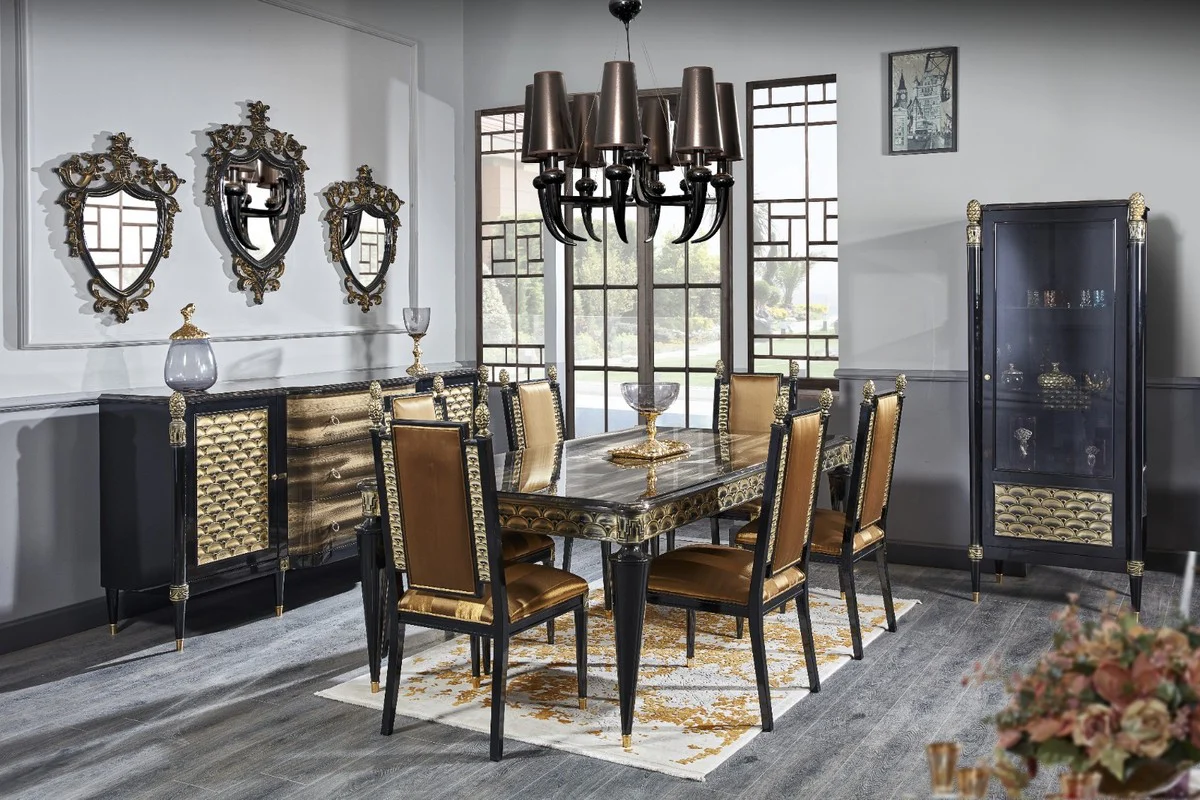 Luxury baroque display cabinet black / gold - magnificent solid wood display cabinet with glass door - luxury furniture in baroque style - baroque furniture - noble & magnificent