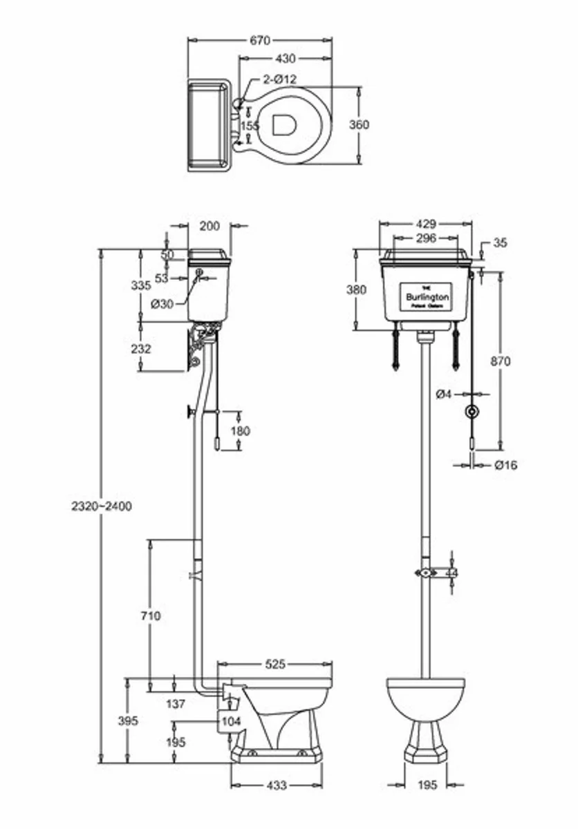 Luxury Art Nouveau toilet white / oak high-hanging with aluminum cistern painted black - baroque style antique style